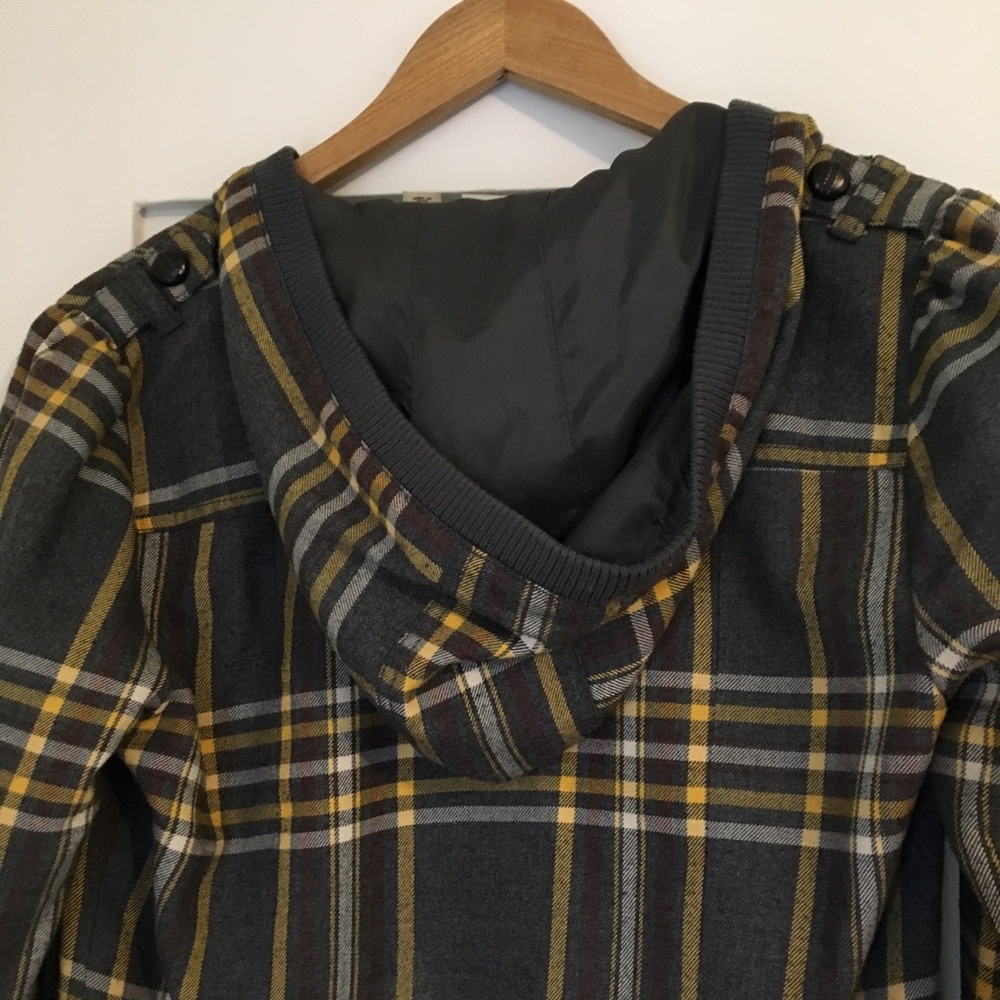 Gray & Yellow Plaid Zip-Up Hooded Jacket - Picture 3 of 5